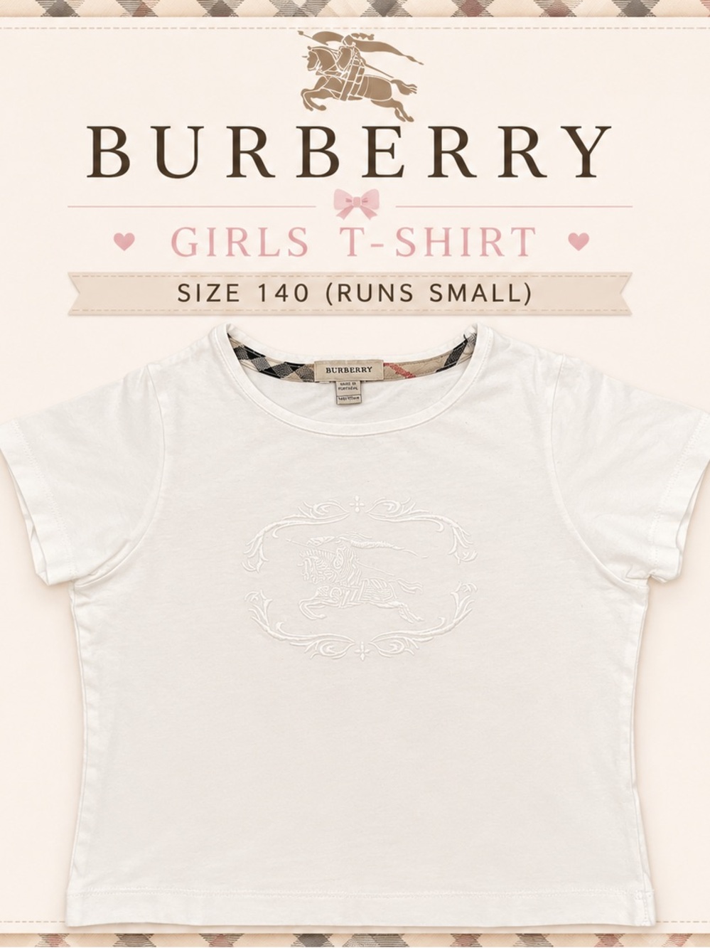 Authentic Burberry Girls White Embroidered T-Shirt | Size 140 (Runs Small)